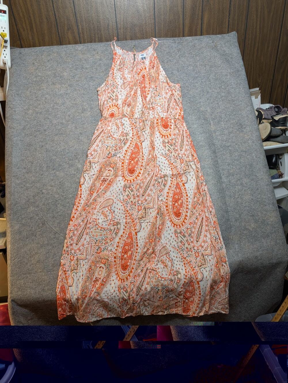 Old Navy XL Orange White High Neck Tank Paisley Maxi Dress Summer Beach